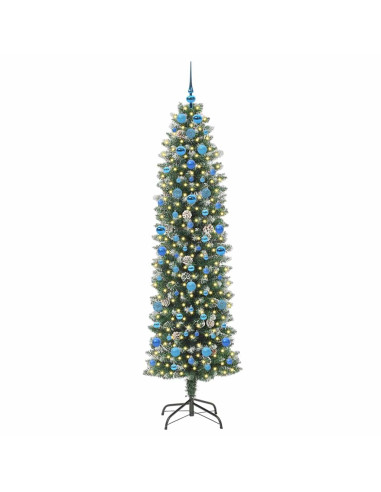 Albero di Natale Artificiale Sottile Verde e bianco 210 cm