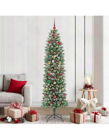 Albero di Natale Artificiale Sottile Verde e bianco 210 cm
