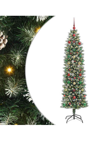 Albero di Natale Artificiale Sottile Verde e bianco 210 cm