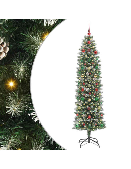 Albero di Natale Artificiale Sottile Verde e bianco 210 cm
