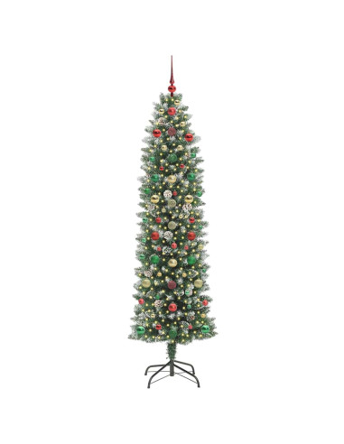 Albero di Natale Artificiale Sottile Verde e bianco 210 cm