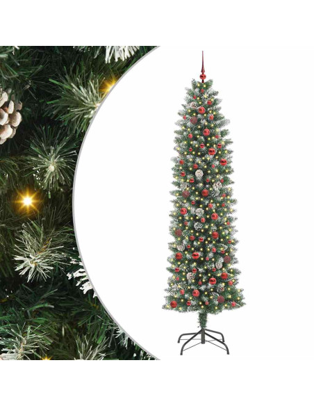 Albero di Natale Artificiale Sottile Verde e bianco 240 cm