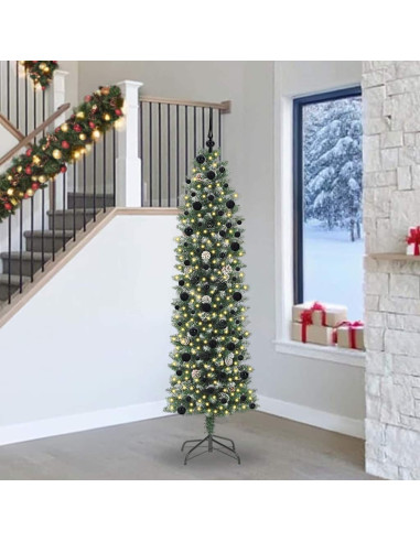 Albero di Natale Artificiale Sottile Verde e bianco 240 cm