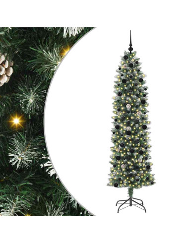 Albero di Natale Artificiale Sottile Verde e bianco 240 cm