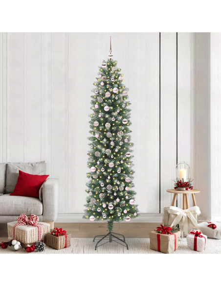 Albero di Natale Artificiale Sottile Verde e bianco 240 cm