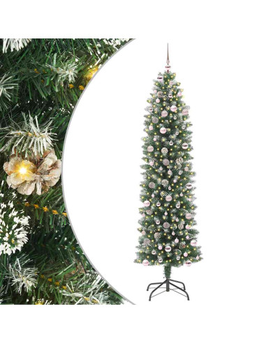 Albero di Natale Artificiale Sottile Verde e bianco 240 cm