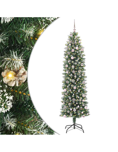 Albero di Natale Artificiale Sottile Verde e bianco 240 cm
