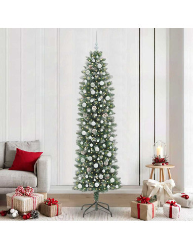 Albero di Natale Artificiale Sottile Verde e bianco 240 cm