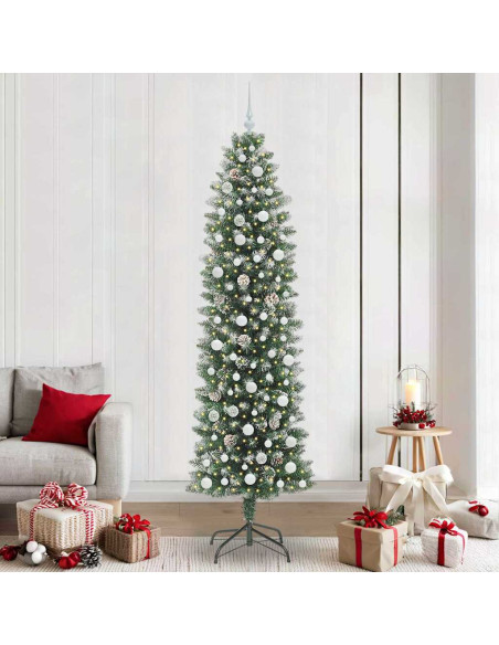 Albero di Natale Artificiale Sottile Verde e bianco 240 cm