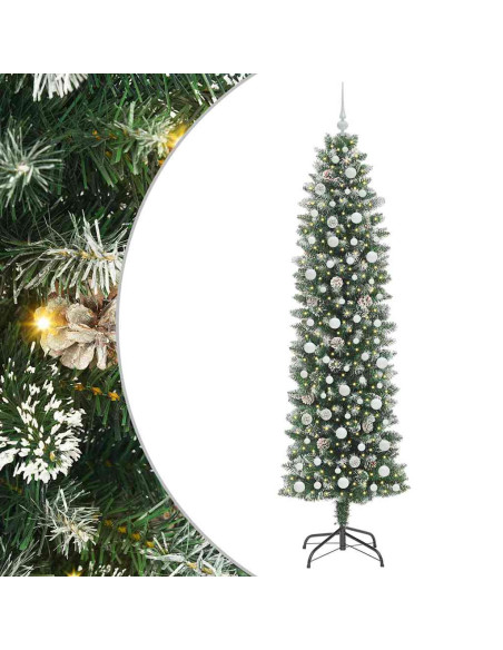 Albero di Natale Artificiale Sottile Verde e bianco 240 cm