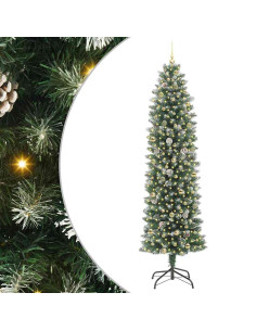 Albero di Natale Artificiale Sottile Verde e Bianco 240 cm 2