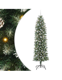 Albero di Natale Artificiale Sottile Verde e Bianco 240 cm 2