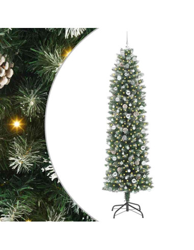 Albero di Natale Artificiale Sottile Verde e bianco 240 cm