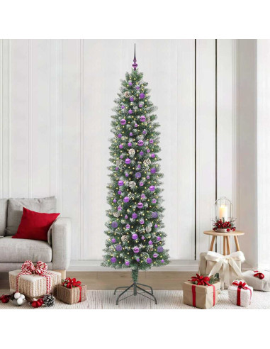 Albero di Natale Artificiale Sottile Verde e bianco 240 cm