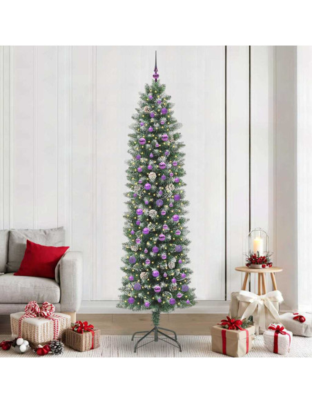 Albero di Natale Artificiale Sottile Verde e bianco 240 cm