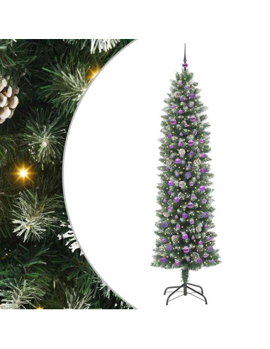 Albero di Natale Artificiale Sottile Verde e bianco 240 cm