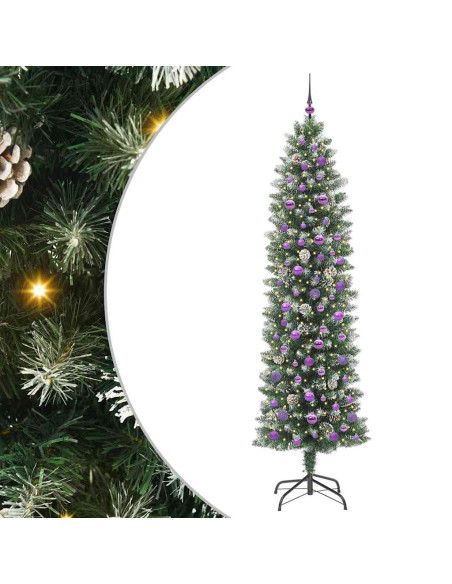 Albero di Natale Artificiale Sottile Verde e bianco 240 cm