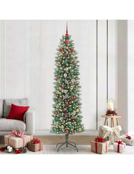 Albero di Natale Artificiale Sottile Verde e bianco 240 cm