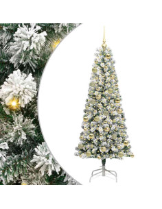 Albero di Natale Artificiale con Rami Pieghevoli Verde e Bianco 2