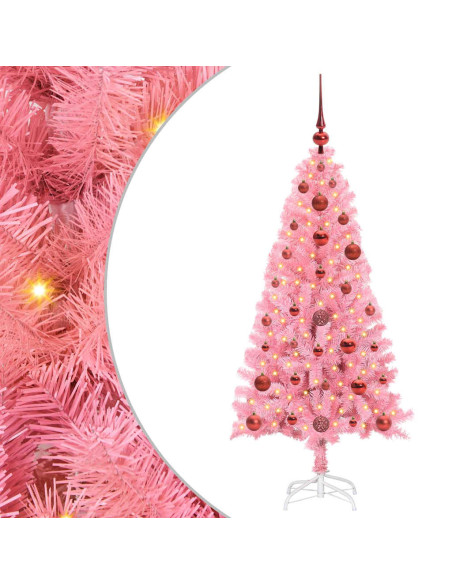 Albero di Natale con 150 LED con supporto Rosa 120 cm PVC