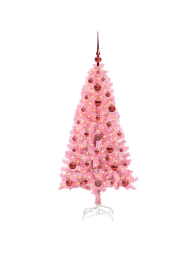 Albero di Natale con 150 LED con supporto Rosa 120 cm PVC