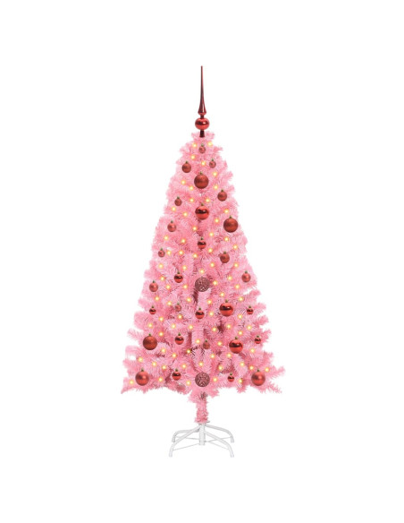 Albero di Natale con 150 LED con supporto Rosa 120 cm PVC