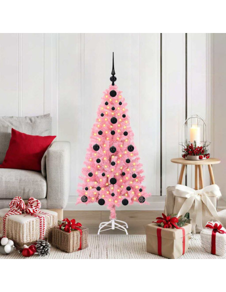 Albero di Natale con 150 LED con supporto Rosa 120 cm PVC