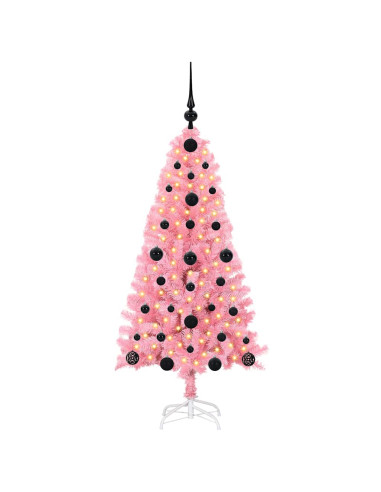 Albero di Natale con 150 LED con supporto Rosa 120 cm PVC