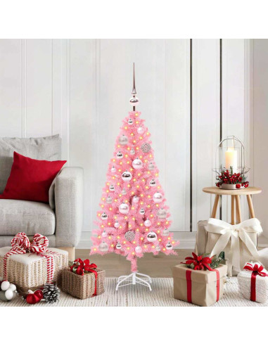 Albero di Natale con 150 LED con supporto Rosa 120 cm PVC