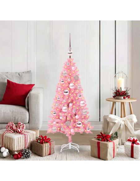 Albero di Natale con 150 LED con supporto Rosa 120 cm PVC