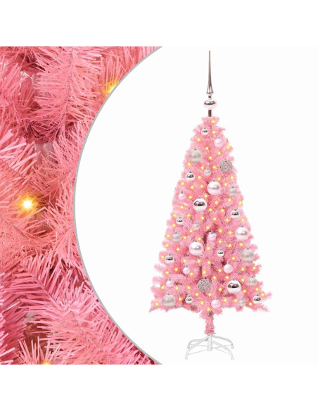 Albero di Natale con 150 LED con supporto Rosa 120 cm PVC