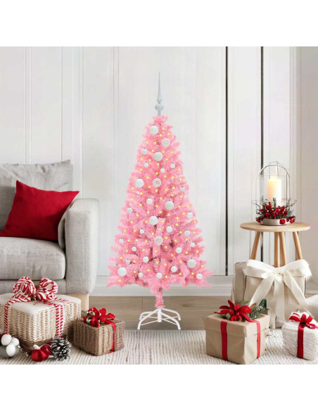 Albero di Natale con 150 LED con supporto Rosa 120 cm PVC