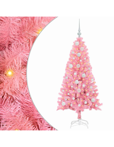 Albero di Natale con 150 LED con supporto Rosa 120 cm PVC