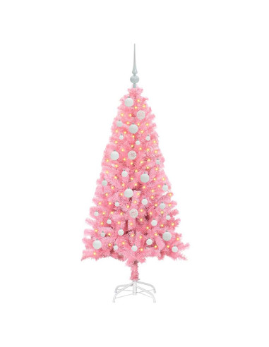 Albero di Natale con 150 LED con supporto Rosa 120 cm PVC