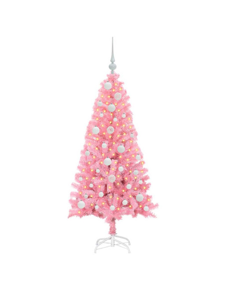 Albero di Natale con 150 LED con supporto Rosa 120 cm PVC