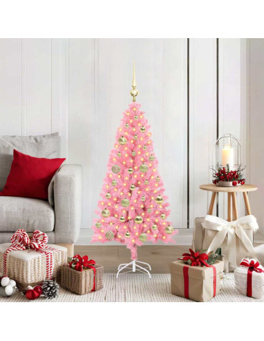 Albero di Natale con 150 LED con supporto Rosa 120 cm PVC