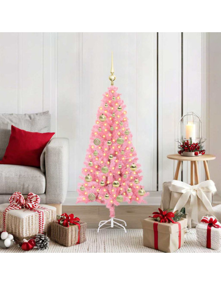 Albero di Natale con 150 LED con supporto Rosa 120 cm PVC