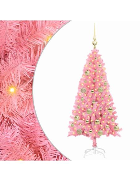 Albero di Natale con 150 LED con supporto Rosa 120 cm PVC
