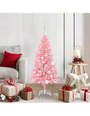 Albero di Natale con 150 LED con supporto Rosa 120 cm PVC