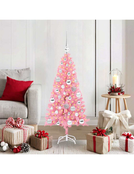 Albero di Natale con 150 LED con supporto Rosa 120 cm PVC