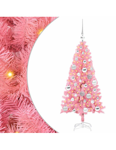 Albero di Natale con 150 LED con supporto Rosa 120 cm PVC