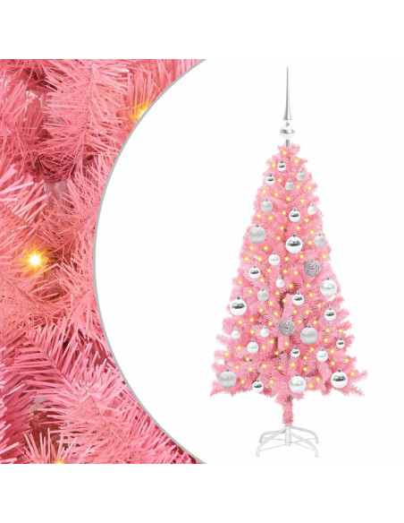 Albero di Natale con 150 LED con supporto Rosa 120 cm PVC