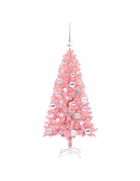 Albero di Natale con 150 LED con supporto Rosa 120 cm PVC