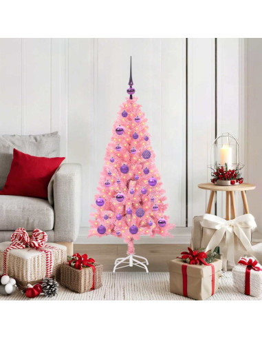 Albero di Natale con 150 LED con supporto Rosa 120 cm PVC