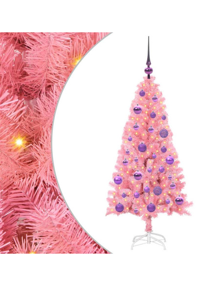 Albero di Natale con 150 LED con supporto Rosa 120 cm PVC