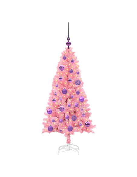 Albero di Natale con 150 LED con supporto Rosa 120 cm PVC