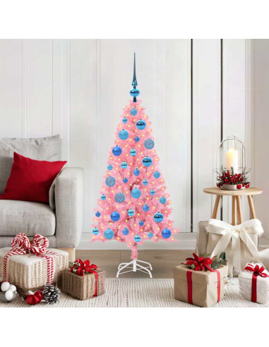 Albero di Natale con 150 LED con supporto Rosa 120 cm PVC