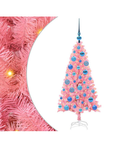 Albero di Natale con 150 LED con supporto Rosa 120 cm PVC