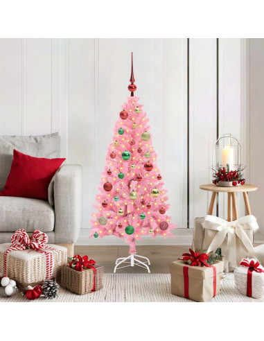 Albero di Natale con 150 LED con supporto Rosa 120 cm PVC