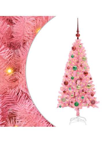 Albero di Natale con 150 LED con supporto Rosa 120 cm PVC